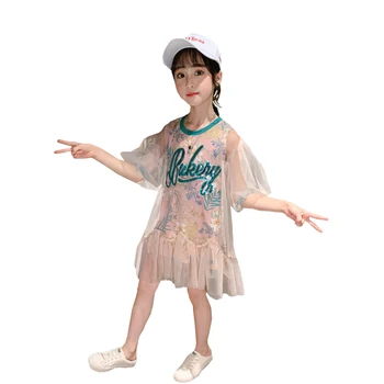 De 3 a 9 anos, a menina roupas de verão vestido de bebê, festa de aniversário do bordado da letra coreano princesa vestidos moda de qualidade para as crianças de vestuário