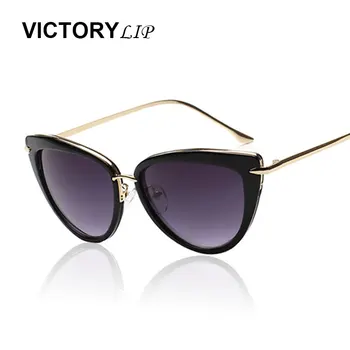 VictoryLip de Moda as Mulheres Cateye Óculos de sol Tendência Vintage Senhora de Óculos de Sol Elegante Oval Feminino oculo de sol Tons estilo de Verão