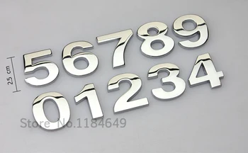 10pcs/lot 3D chrome letras de número metal adesivos preto prata 25mm DIY decorativos de estacionamento de automóveis, estacionamento de quarto