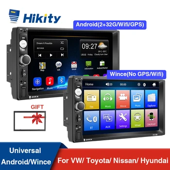 Hikity 2+32GB Universal 2 Din rádio de Carro de 7 Polegadas Touch Screen de som do Carro MP5 Multimédia Para a Volkswagen, Nissan, Hyundai e Kia