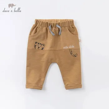 DBA14670-2 dave bella outono bebê meninos moda dos desenhos animados de bolsos de calças de crianças comprimento total de crianças calça infantil criança calças