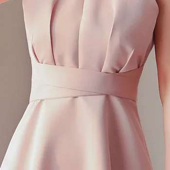 De Alta Qualidade Novo 2021 Cor-De-Rosa Halter Vestidos Curtos Vestidos De Cetim Elegante Coquetel De Mulheres Vestidos De