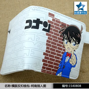 Branco Anime Detective Conan PU Horizontal Carteira/Conan Curta Bolsa Com Botão