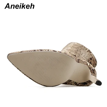 Aneikeh 2020 Tecido Elástico Serpentina de Mulheres Botas de bico Fino, de Sapatos de Salto Alto Sobre-o-Joelho Marrom Raso Tamanho 35-42