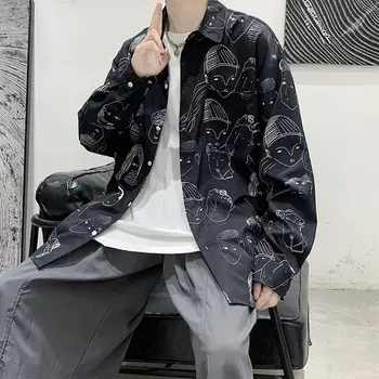 2020 Homens do Estilo coreano Moderno de mangas compridas Flor Camisa Havaiana Camisa Masculina Streetwear Mens Moda de Impressão Camisas M-2XL