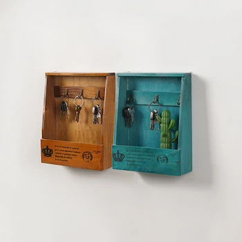 De madeira porta-Chaves de Caixa com 6 Ganchos de Parede feito a mão com Acabamento Rústico para a Decoração Home WF