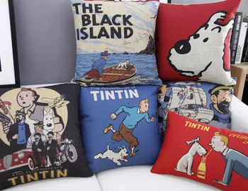 Europeu de Tintin Cartoon fronha Decorativa da Casa Travesseiro Capa de Almofada de Linho fronha cojines decorativos para sofá