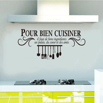 Cozinha francesa de Vinil Escultura Adesivos de Parede de Cabeça para Baixo Pratos Mural Removível Decalque Arte de Cozinha, Decoração de Pintura DW0638