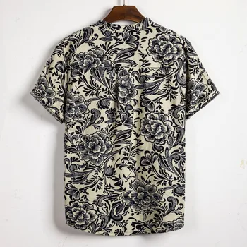 Mens Étnica de Manga Curta, Casual, Roupa de cama de Algodão de Impressão de Camisa Havaiana de Alta qualidade em roupas masculinas