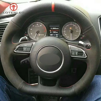 LQTENLEO de Cabedal Preto de Camurça DIY Mão do Carro Cobertura de Volante para o Audi A5 A7 RS7 S7 SQ5 S6 S5 S4 RS4 RS5 S3 2012-2018