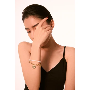 Yhpup Moda Imitações de Pérolas Retrato em Camadas Pulseira de Charme Chain de Aço Inoxidável, Bracelete da Jóia para a Mulher бижутерия 2020