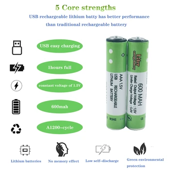 1,5 V AAA 600mAh Bateria Recarregável USB Bateria de 1,5 V Para Controle Remoto Brinquedos pilhas AAA