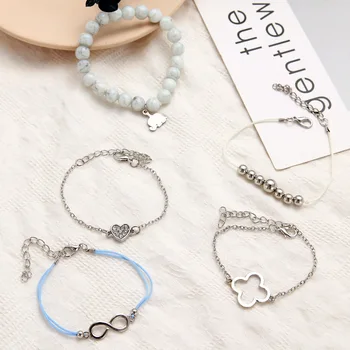 Europeu e Americano de moda pulseira com criativos de contas brancas de sorte 8 palavra elefante amor peça 5 conjunto feminino bracelete