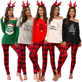 As mulheres de Natal de Letra Imprimir Ombro Festa de Natal da Manta de Pijamas, Pijamas PJS