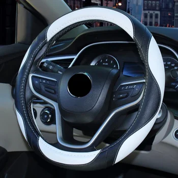 Universal 38 cm cobertura de volante estilo esportivo de couro artificial trança no volante proteger interior automotivo