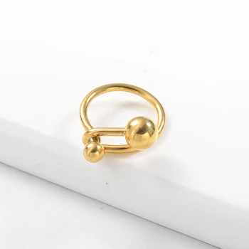 Baoyan Bola Anéis Bonito Ouro 18K Metal Grande Bola Irregular Nó Anéis de Dedo de Moda de Aço Inoxidável da Jóia do Partido Para as Mulheres