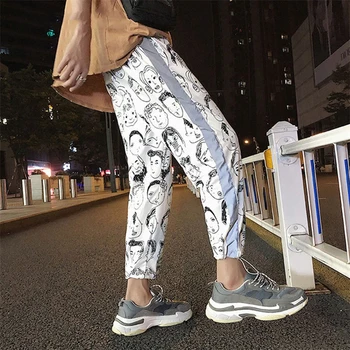 Reflexiva Streetwear Calças de Homens do Basculador do Tornozelo-Comprimento de Calças de Harém de Homens Roupas 2019 Corredores de Calças de Homens de Calças Casuais XXL