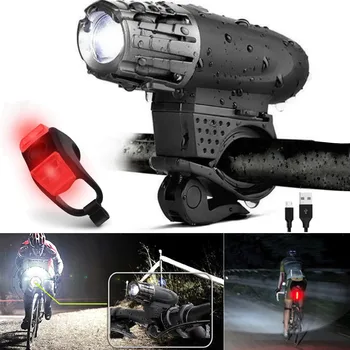 USB Recarregável do DIODO emissor de Bicicleta Bicicleta Bicicleta Farol Dianteiro Luz de Cauda Lâmpada Traseira da Bicicleta faróis + vermelho silicone lanternas traseiras #e