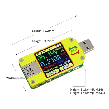 RD UM34/34C Voltímetro Ampermetr Testador de USB 3.0 - Tipo C Tensão de Corrente do Medidor de Carga da Bateria Cabo de Impedância, da Resistência de LCD a Cores