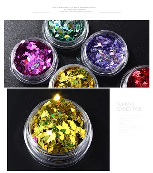 Diamante Laser Colorido de Glitter, Lantejoulas 6color Pack Conselhos Brilhante Paillette esmalte Decoração Artística de Arte Manicure Ouro