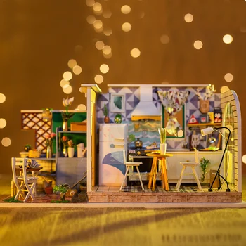 DIY Casa de Boneca Mobílias em Miniatura casa de bonecas Tampa do Pó de Madeira Casa de bonecas de Luz feitos à mão Casa Lento Vida Jogador Novato