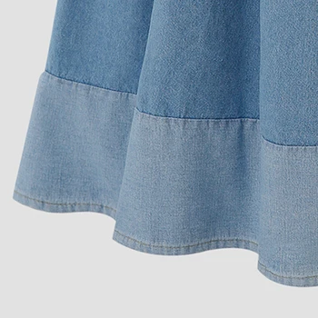 Primavera, Verão, de Meados de comprimento Casual Algodão Saia Jeans Mulheres de Cintura Alta Plissado Mulheres Saias do Denim para Senhoras Queimado Feminino de Saia
