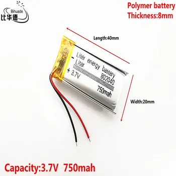 Litro de energia, bateria de Boa Qulity 3,7 V,750mAH 802040 de Polímero de lítio ion / Li-íon da bateria para o pc da tabuleta do BANCO,GPS,mp3,mp4