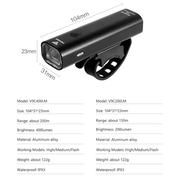 Moto Luz Farol de Bicicleta USB recarregável do DIODO emissor de 2000mAh Lâmpada Dianteira de Alumínio Impermeável MTB Ultraleve Ciclismo Lanterna