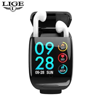 LIGE Esporte-Relógio Fone de ouvido Inteligente-Pulseira G36 Earbud de freqüência Cardíaca sem Fio Bluetooth Fones de ouvido Smart watch Homens Mulheres com Monitor