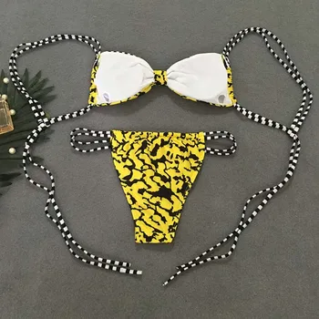 Biquini de leopardo 2019 Listrado Swimwear das Mulheres Curativo Maiô de Impressão biquinis brasileiros Empurre-a para cima da Tanga maiô Maillot de bain