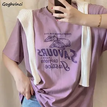 T-shirts Mulheres Estilo coreano de Damasco Roxo Alunos Energético Solto na Moda Casual, Mais o Tamanho do Gráfico Impresso Juventude Topo de Streetwear
