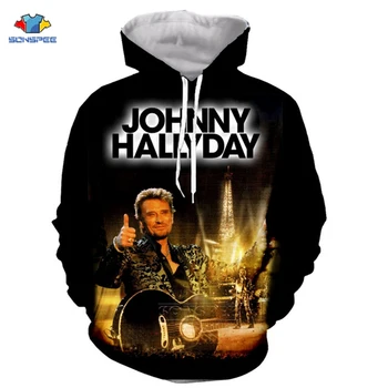 SONSPEE Johnny Hallyday engraçado Impressos em 3D Homens Mulheres Moletom com Capuz de Moda, Gráfico Capuz Casual Streetwear Pulôver Tops F6
