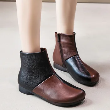 GKTINOO Quente de Couro Genuíno de Botas de Inverno de Calçados femininos Mulher Vintage Ankle Boots Para as Mulheres Plano Saltos Zíper Botas Mujer