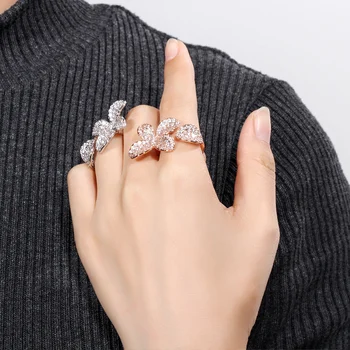 Pera Nova Moda Abrir Design de Punho Grande Flor, Forma da Folha AAA+ Zirconia Cúbico de Pedra de Pavimentação Mulheres Elegantes Anéis de Dedo de Jóias R067