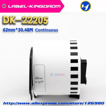 100 Rolos Compatível DK-22205 Rótulo 62mm*30.48 M Contínua Compatível para Impressora Brother QL-700, Todos Com Suporte Plástico