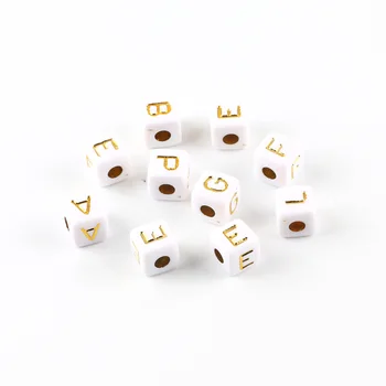 50pcs Misto de Acrílico Ouro Carta Esferas Quadrado de 10mm Alfabeto Espaçador Miçangas Para Fazer Jóias Artesanais Diy Pulseira Acessórios