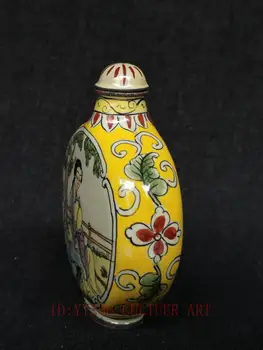 YIZHU CULTUER Coleção de ARTE do Vintage arte Chinesa Cloisonne Pintura Beleza Flores Figura Snuff Bottle Decoração