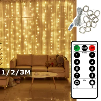 3x3m de Fadas da Cortina do DIODO emissor de Luz de Controle Remoto USB Garland Seqüência de Luzes para a Casa da Janela do Quarto de Férias Festa de Natal Decoração