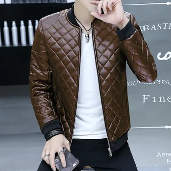 HO 2020 primavera, masculina casual jaqueta de couro maré linha de pressão de diamante lattice adolescente de couro