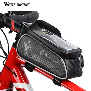 OESTE BIKE Bicicleta Telefone Saco Impermeável Moldura da Frente da Bolsa de Guidão Sensível ao Toque Tela MTB Estrada de Bicicleta Sacos de Acessórios de Moto