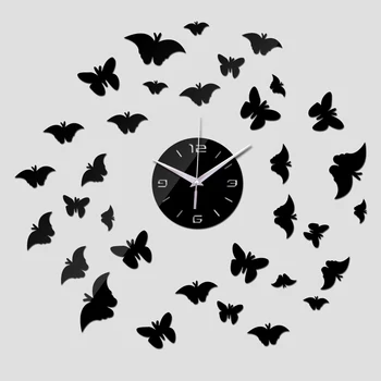 Relógio de parede dos desenhos animados design diy relógios reloj de pared relógio de quartzo de grande decorativos sala de acrílico, adesivos borboleta 3d