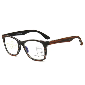 LONSY Moda Grão de Madeira Progressiva Óculos de Leitura Anti Luz Azul Hipermetropia Óculos de Dioptria com +100,+200,+300,+400