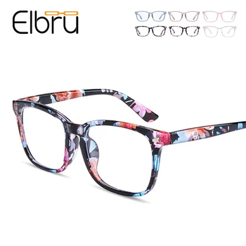 Elbru Anti Blue Ray Espetáculo Armações de Óculos para Mulheres Homens Unisex Quadrado Transparente, Óculos de Armação Retrô Floral Óculos Masculino