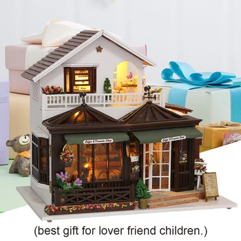 CUTEBEE DIY Casa de bonecas de Madeira, Casas de boneca em Miniatura Casa de bonecas Mobiliário Kit de Casa de Música Levou Brinquedos para Crianças de Presente de Aniversário K21