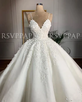 Luxury Ball Gown Sweetheart Vintage Laço de Cetim Marfim Vestido de Noiva Applique Africana de Noiva, Vestidos de Casamento 2020 robe de mariee