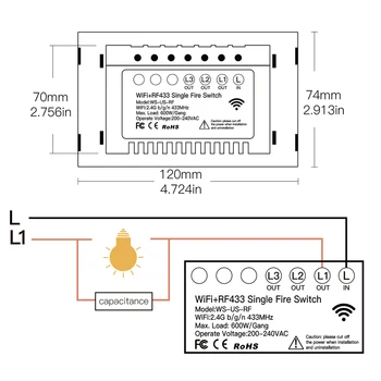 NOVO wi-Fi Smart Interruptor de Luz RF433 Sem Fio Neutro Único de Fogo de Vida Inteligente Tuya de Controle de Aplicativo Funciona com Alexa Inicial do Google 110V 220V