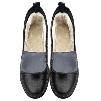 2020 Novas Inverno de Couro Casual Sapatos da Moda Respirável Escorregar no Anti-esmagamento Anti-perfuração Forro de Inverno Super Manter Aquecido Sapatos