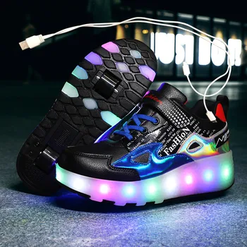 Eur27-43 Dois Tênis Com Rodas de Carregamento USB com iluminação Led Luz até 2020 Rolo de Rodas de Skate Sapatos para meninos&meninas, Chinelos de quarto