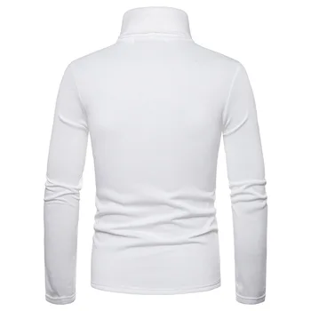 Branco Gola Do Pulôver Homens Tshirt 2020 Outono Inverno Novo Ajuste Fino De Manga Comprida T-Shirt Dos Homens De Cor Sólida Casual T-Shirt Homme