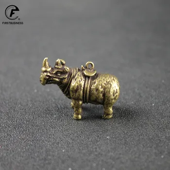 Artesanal De Cobre Puro, Bonito Rinoceronte Miniaturas De Figuras De Sólidos Vintage Bronze Rinoceronte De Enfeites Para Chá De Animais De Estimação Ambiente De Trabalho Chaveiros Artesanais